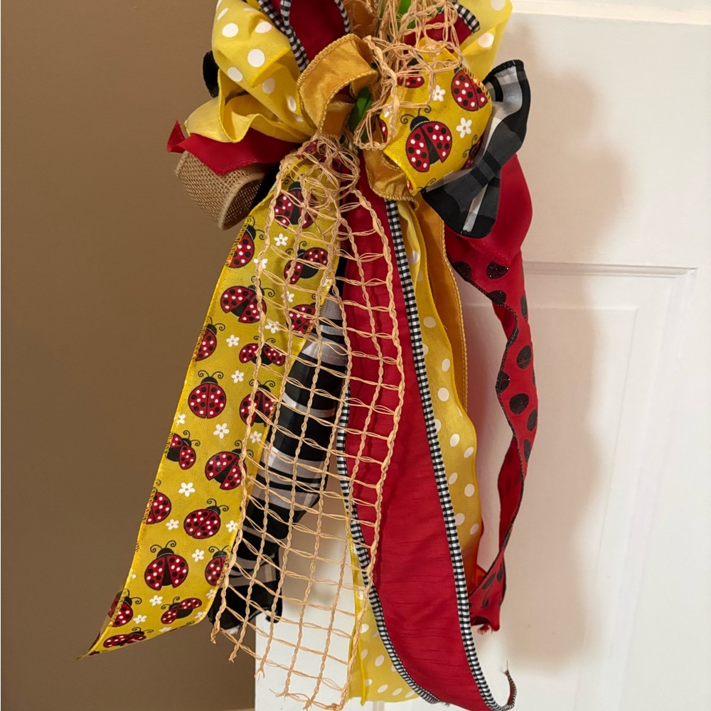Colorful Sunflower and Ladybug Garden Flag, Doormat and Bow Set - Picture 2 of 4